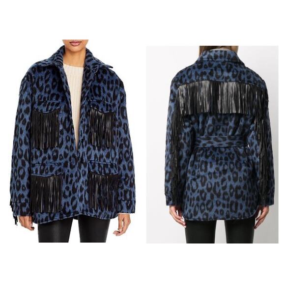 NWT The Andamane Evita Leopard Print Wool Blend Leather Fringe Jacket M - Picture 8 of 8